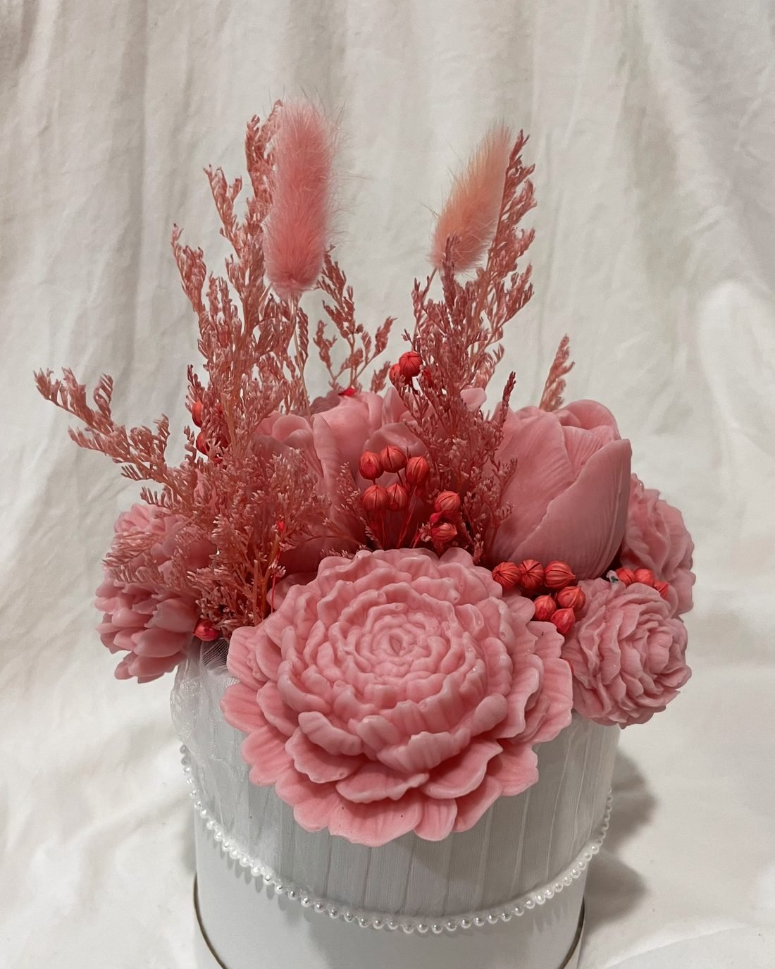 Petal Paradise soap flower arrangement in pink