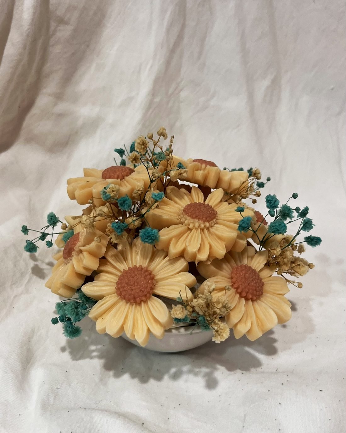 Petal Paradise soap flower arrangement in yellow